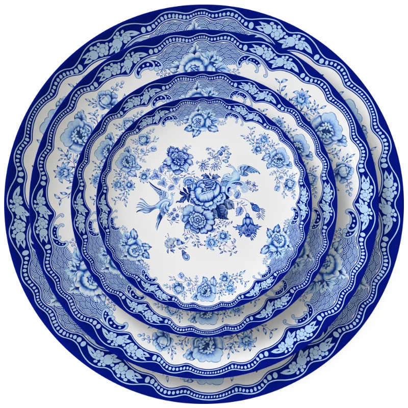 Blue and White Porcelain Dinner Set Plates and Dishes Hotel Restaurant Bone China Plate Kitchen Plates Sets