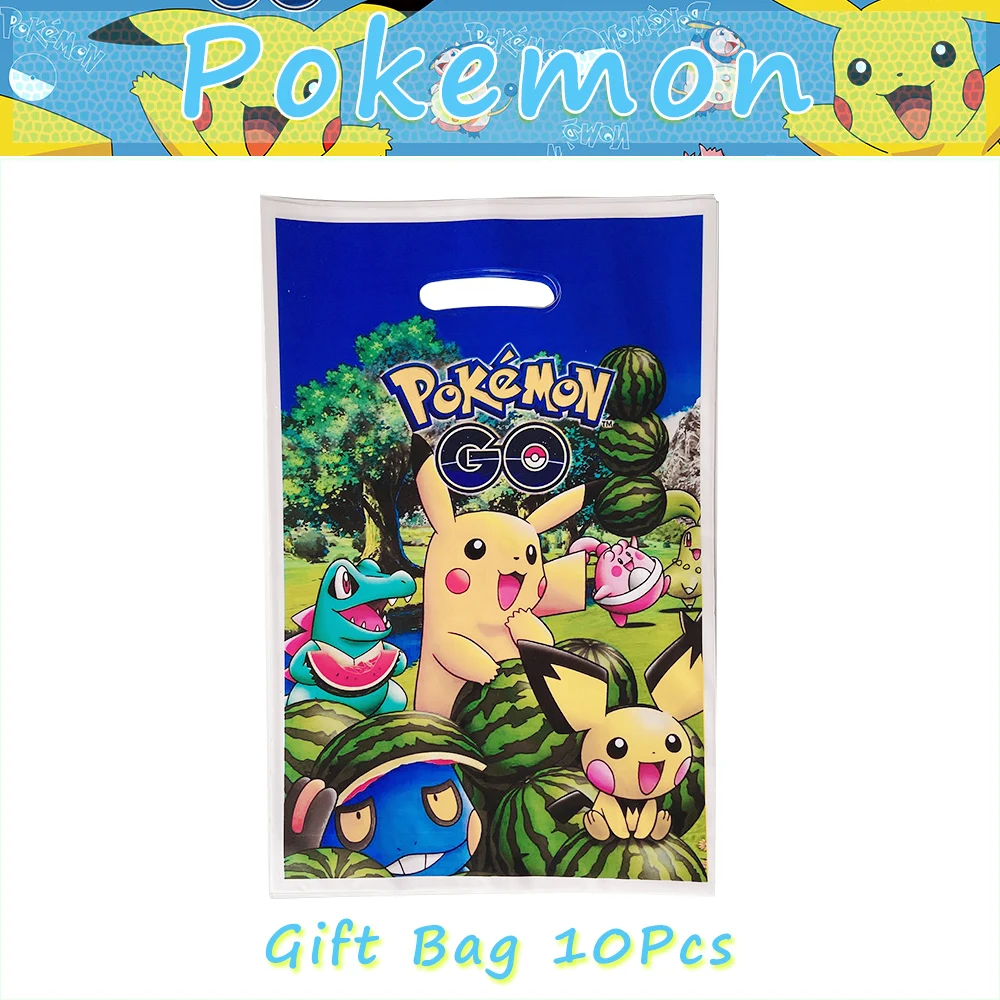 Bolsa de regalo con asa de Pokémon Pikachu para niños, suministros de decoración para fiestas de cumpleaños, REGALOS FESTIVOS con tema de dibujos