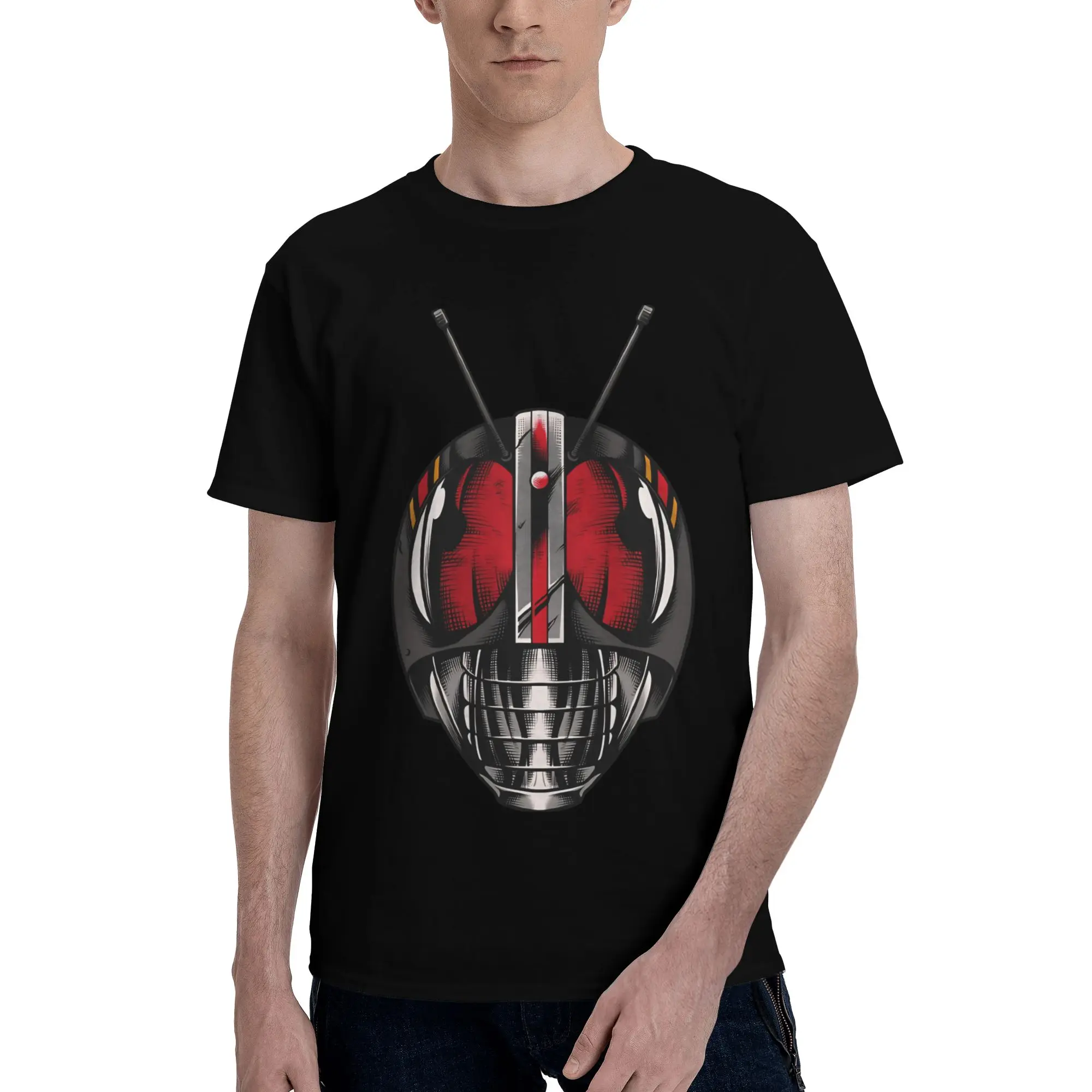 Black  Funny Graphic 100% Cotton T-Shirt Bandai Kamen Rider Tees Tops For Men