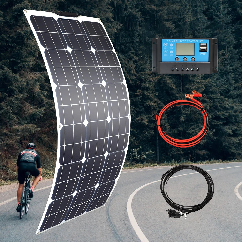 Flexible Solar Panel kit complete 200W & 100W Photovoltaic Power Cell Controller for RV motorhome Home 12 V 24V Battery Charger