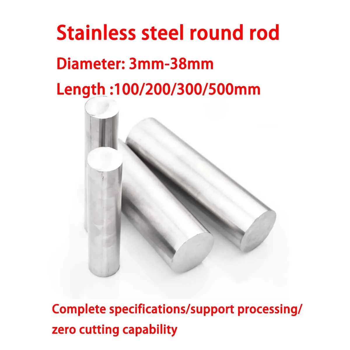 

304 Stainless Steel Round Rod Solid Round Rod Diameter 3/4/5/6/8/10/12/15/16/18/20/22-50mm Length 100mm 200mm 300mm 500mm