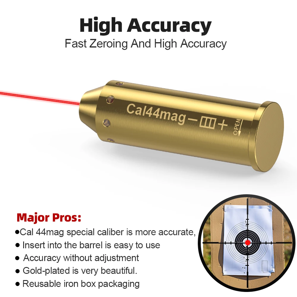 44MAG Optics Cartridge Red Dot Laser Bore Brass Bore Boresighter For Pistol Rifle Scope Hunting Accessories 6 Batte