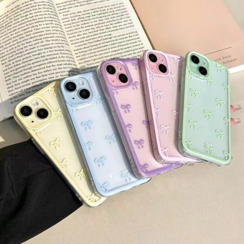 

Милый фиолетово-розовый чехол с бантом, мягкий прозрачный защитный чехол для iPhone 16, 15, 14, 13, 12, 11, 14 Pro Max, мягкий защитный чехол для камеры iPhone 17