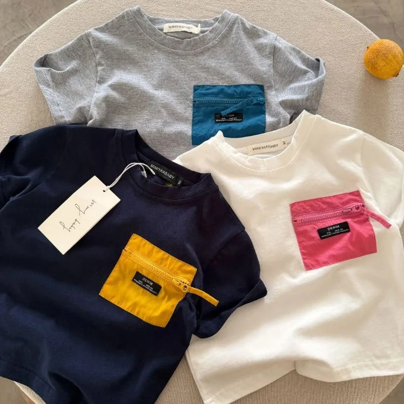 RAISE Summer Children Boys T-shirts Thin Pacthwork Pockets Kids Baby Boys Tees Round Collar Toddler Boys Short Sleeves 1-10Y Top