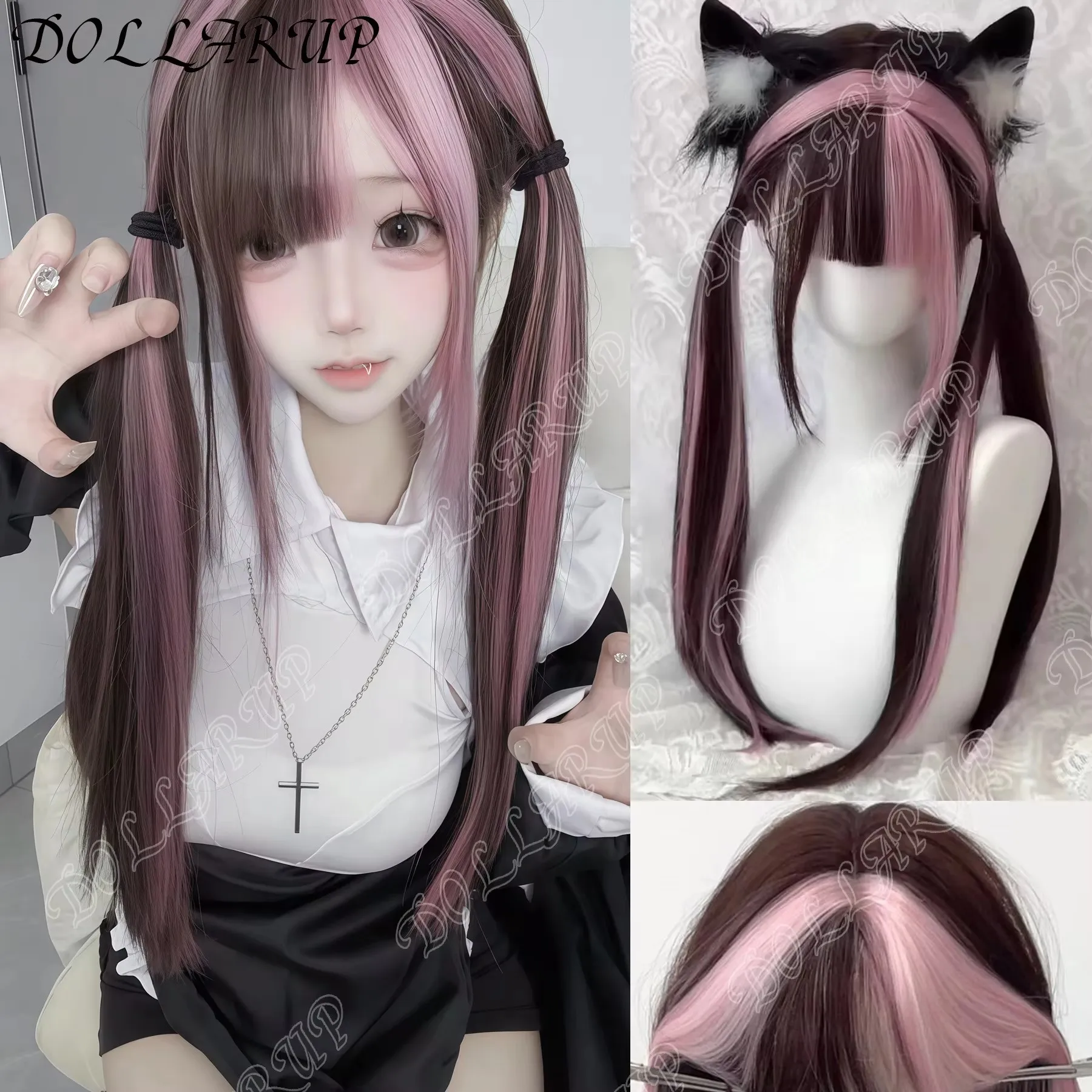 

JKL черные, розовые синтетические парики с эффектом омбре для косплея, длинные прямые парики с челкой для женщин, термостойкие искусственные волосы