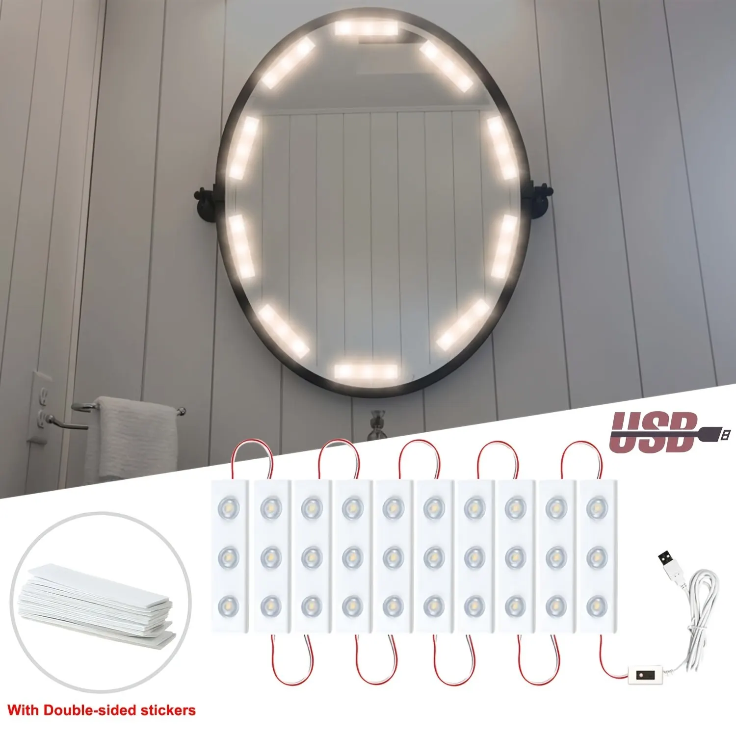 5V USB LED Fill Light Vanity Dimmable Mirror Lamp Touch Switch 4000K Dimmable Mirror Lamp For Makeup Table Bedroom Cabinet Light