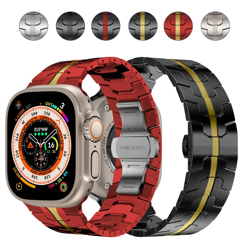 

Stainless Steel Warrior Color Strap for Apple Watch Series 10 9 8 7 6 5 4 3 2 1 SE Watchband for 38/40/41/42mm 42/44/45/46/49mm