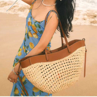 Fashion Hand-woven Beach Handbag Women Luxury Designer Shoulder Bag Large Capacity Woven Tote Contrast Color Simple Dumpling Bag