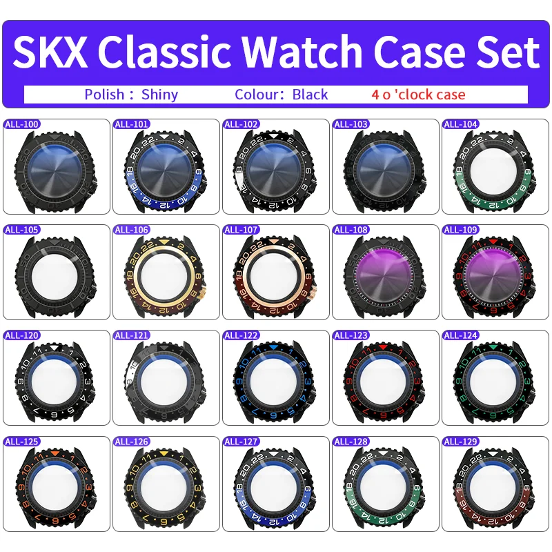 Schwarzes SKX Classic Shiny Uhrengehäuse mit 4-Uhr-Krone, Edelstahl-Finish, MOD NH35 NH36 4R36, Saphirglas, kundenspezifische Teile – Detail 2