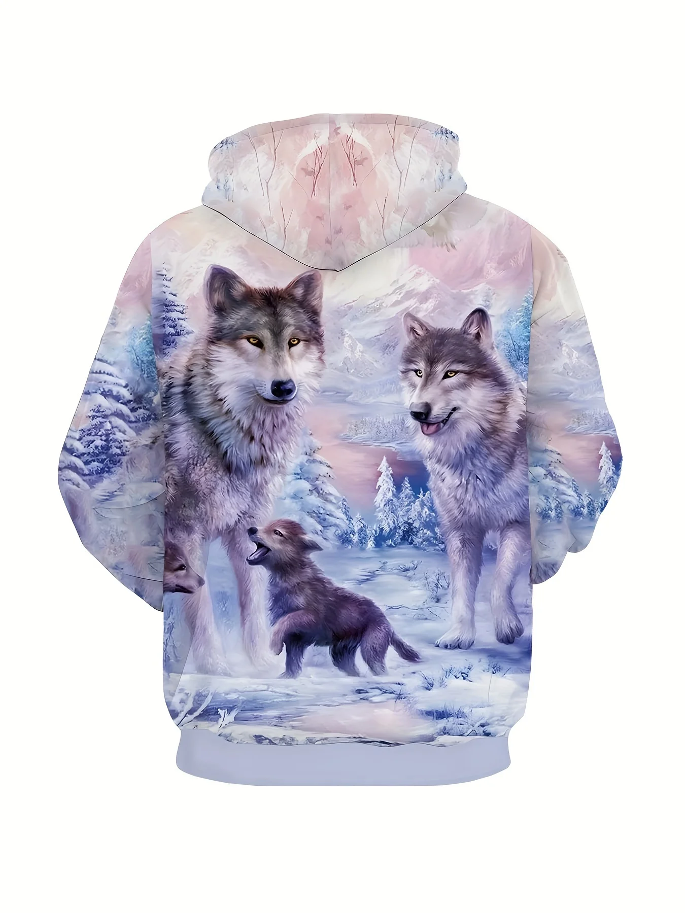 Tweedelige casual sportkledingset voor heren met lange mouwen en wolfprint, geschikt voor herfst- en wintermannen om te dragen