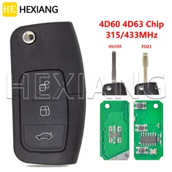 HE 4D60/4D63 315/433MHz HU101/FO21 Blade Car Remote Control Flip Key For Ford Focus Fusion Transit Mondeo Fiesta Galaxy