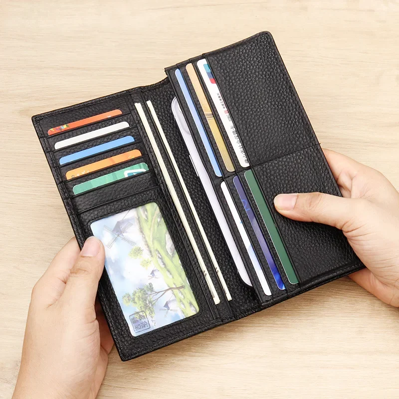 In-stock Men's Long Genuine Leather Wallet Multi-card Slot Cross-border Card Holder Top Layer Cow Leather Amazon Fulfilled 1008