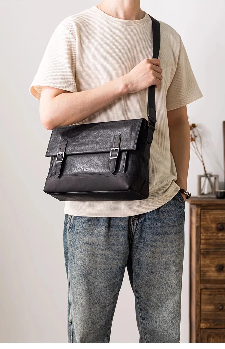 SENOFAN Shoulder Bag Man Youth Genuine Cowhide Leather Leisure Plant Tanned Commuting Crossbody Messenger Bag Male Postman's Bag