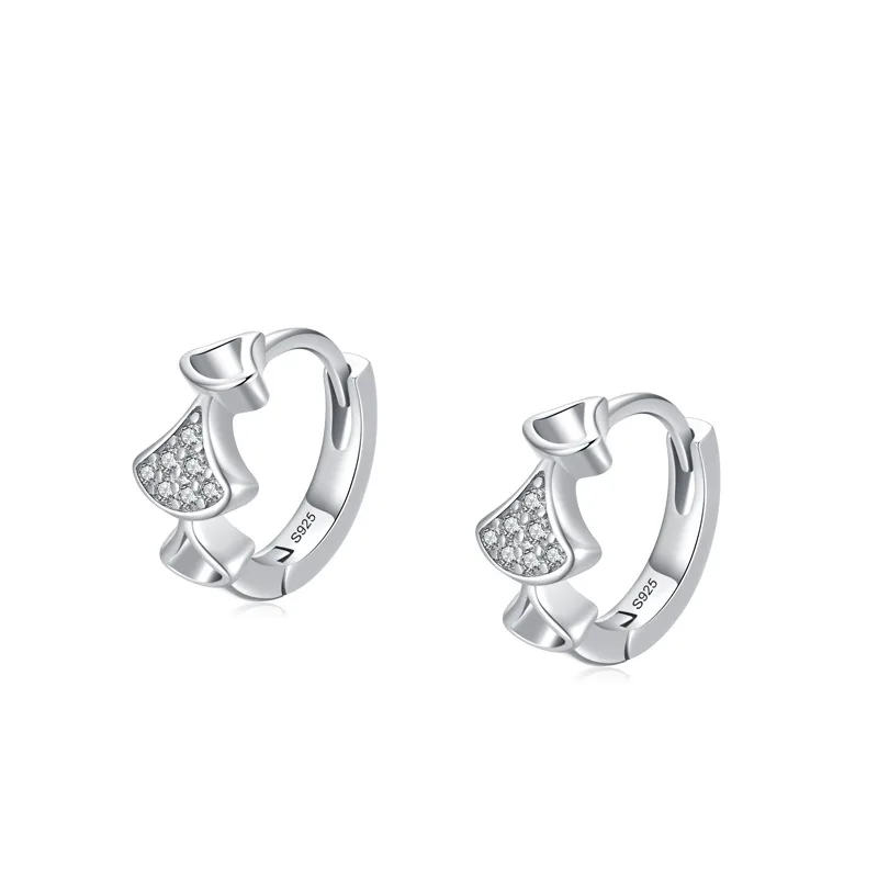 RY 925 Sterling Silver Elegant Ginkgo Biloba Leaves Earrings for Women Sparkling Zircon Hoop Earrings Classic Charm Jewelry Gift