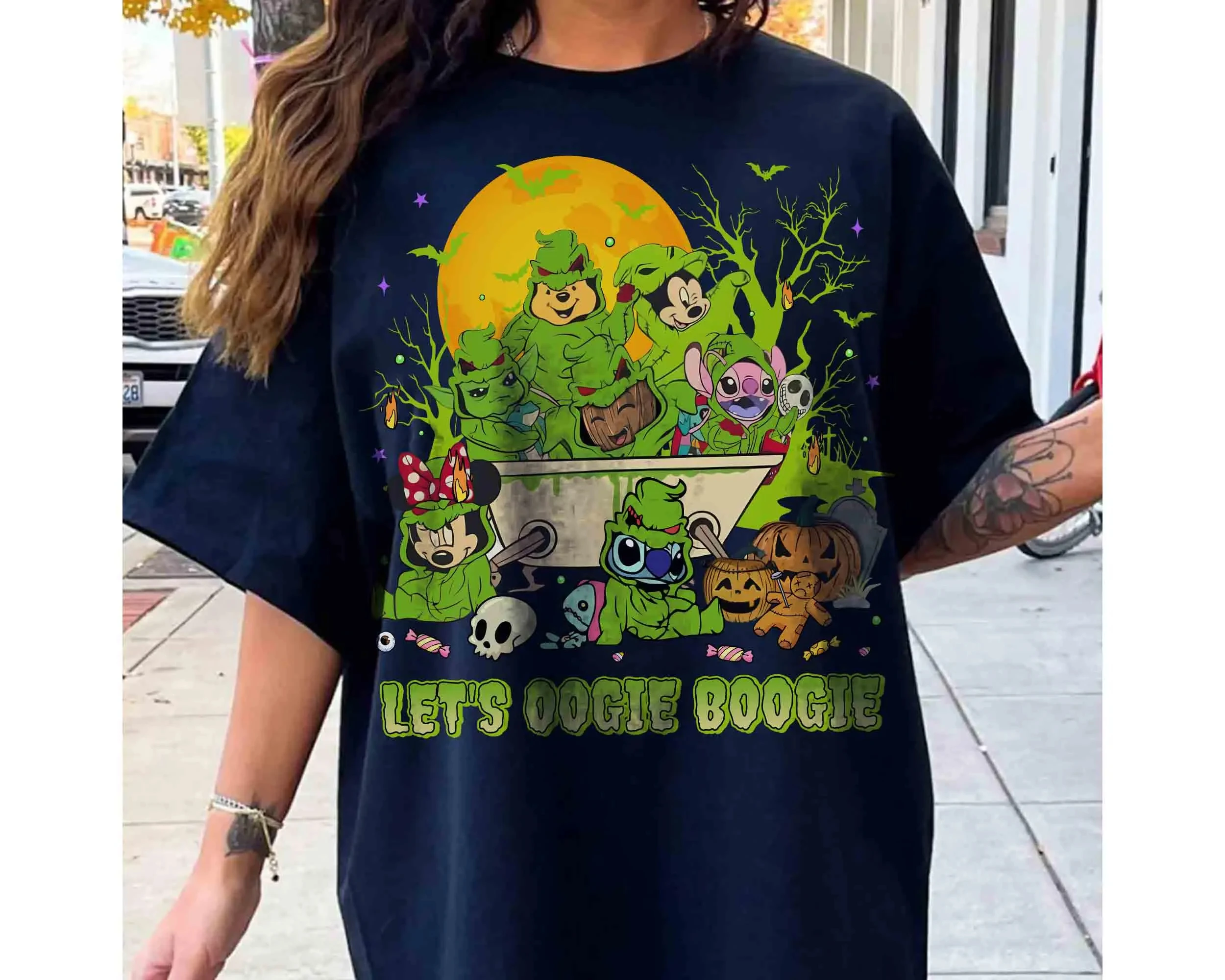 قميص ميكي ميني ستيتش أنجل دعونا Oogie Boogie للهالوين كابوس ديزني قبل عيد الميلاد
