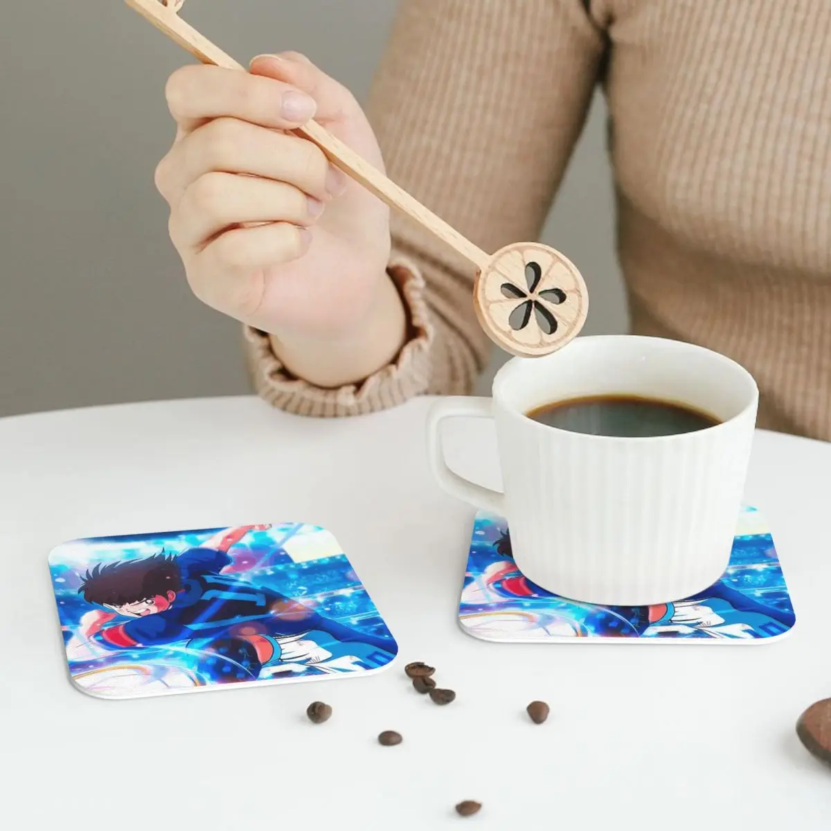Captain Tsubasa Anime Cartoon Coasters Leather Placemats Waterproof Insulation Coffee Mats For Home Kitchen Dining Pads Set of 4