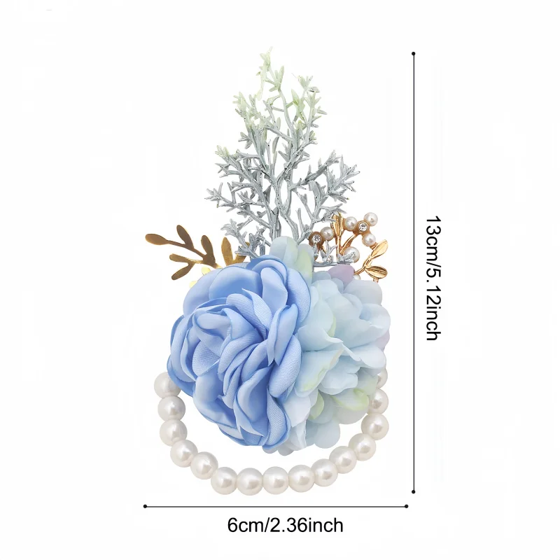 2Pcs Forest Series Light Blue Rose Bridal Wrist Corsages, Wedding Party Wrist Flower Decorations