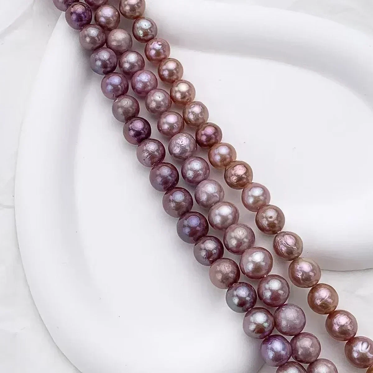 9-11mm6A+ Natural Freshwater Round Barrel Leather Edison Texture Pearl Women Bead Jewelry MakeDIY Necklace Bracelet Accessories
