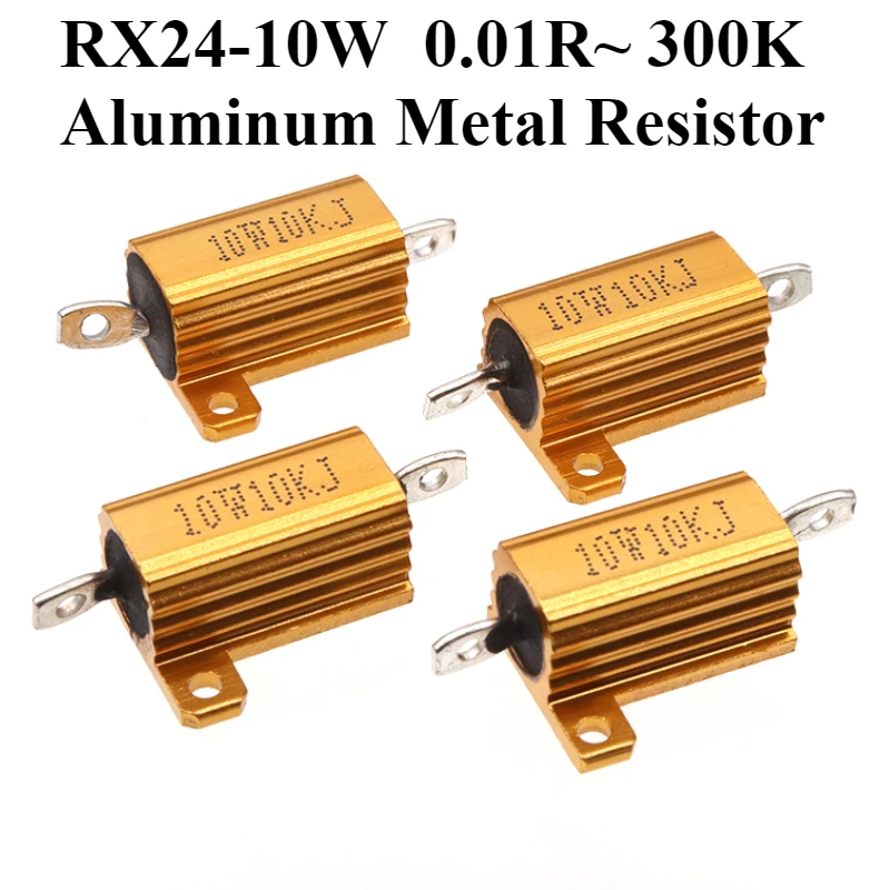 RX24-10W alumínio potência metal escudo caso resistor fio enrolado 0.01r ~ 300k 1r 5r 10r 20r 22r 47r 100r 200r 470r 500r 1k 10k 20k ohm