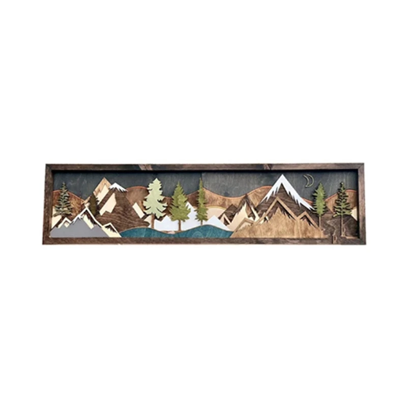 Wood Mountain Wall Art Will Bring Gable Art Dekoration Sonnenuntergang Mond Szene Dekoration