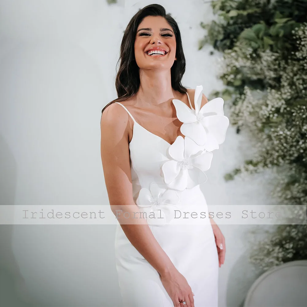 Elegante Bruiloft Jurken voor Bruiden 3D Bloemen Spaghettibandjes Formele Jurken Midi V-hals 2025, Dames Cocktailjurk Kolom