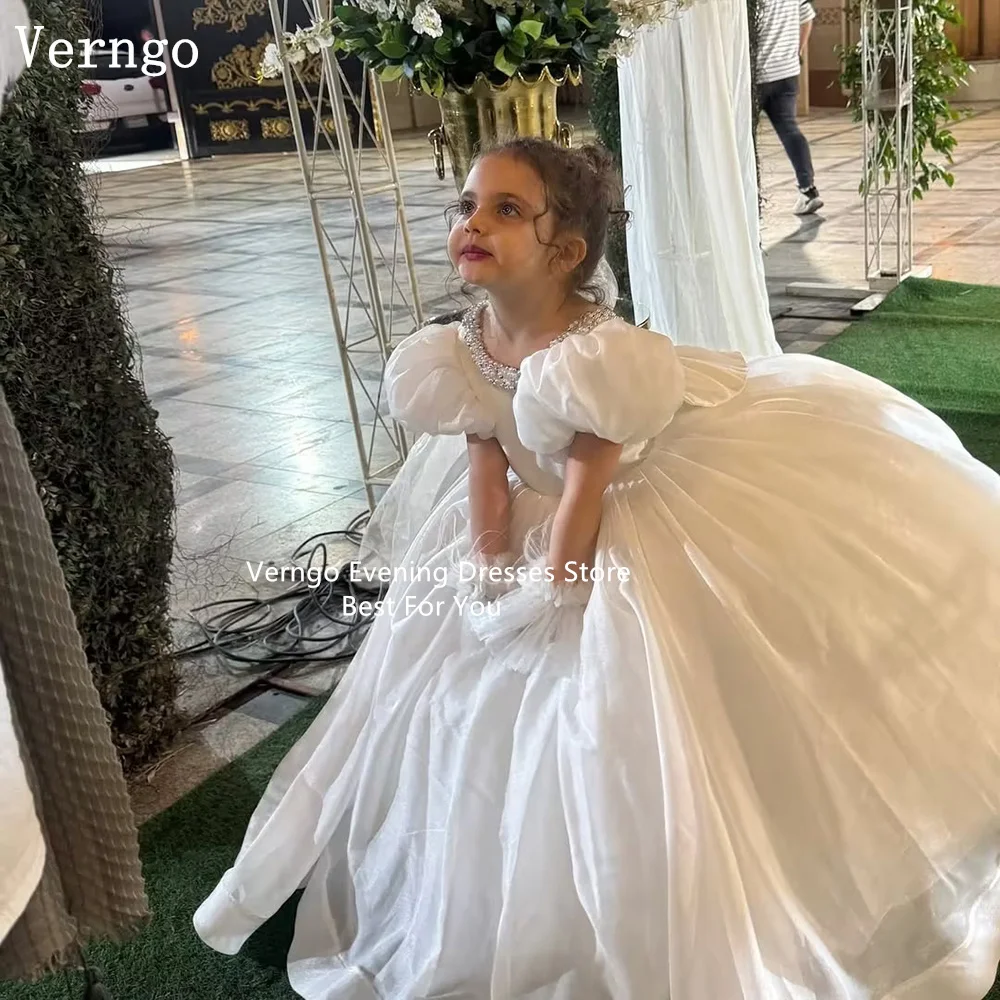 Verngo lvory Organza Girl Flowers Dresses Short Sleeves A Line Celebrity Dress Kid Princess Ball Gowns Customized