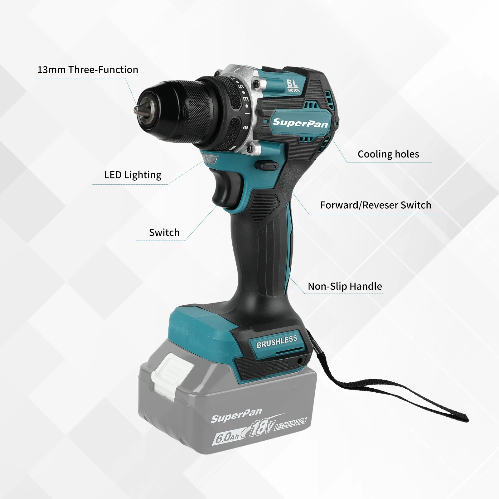 SUPERPAN DDF487 Cordless Driver Drill Brushless Electric Impact Screwdriver Rechargeable Tool ,For makita 18v Battery  specs