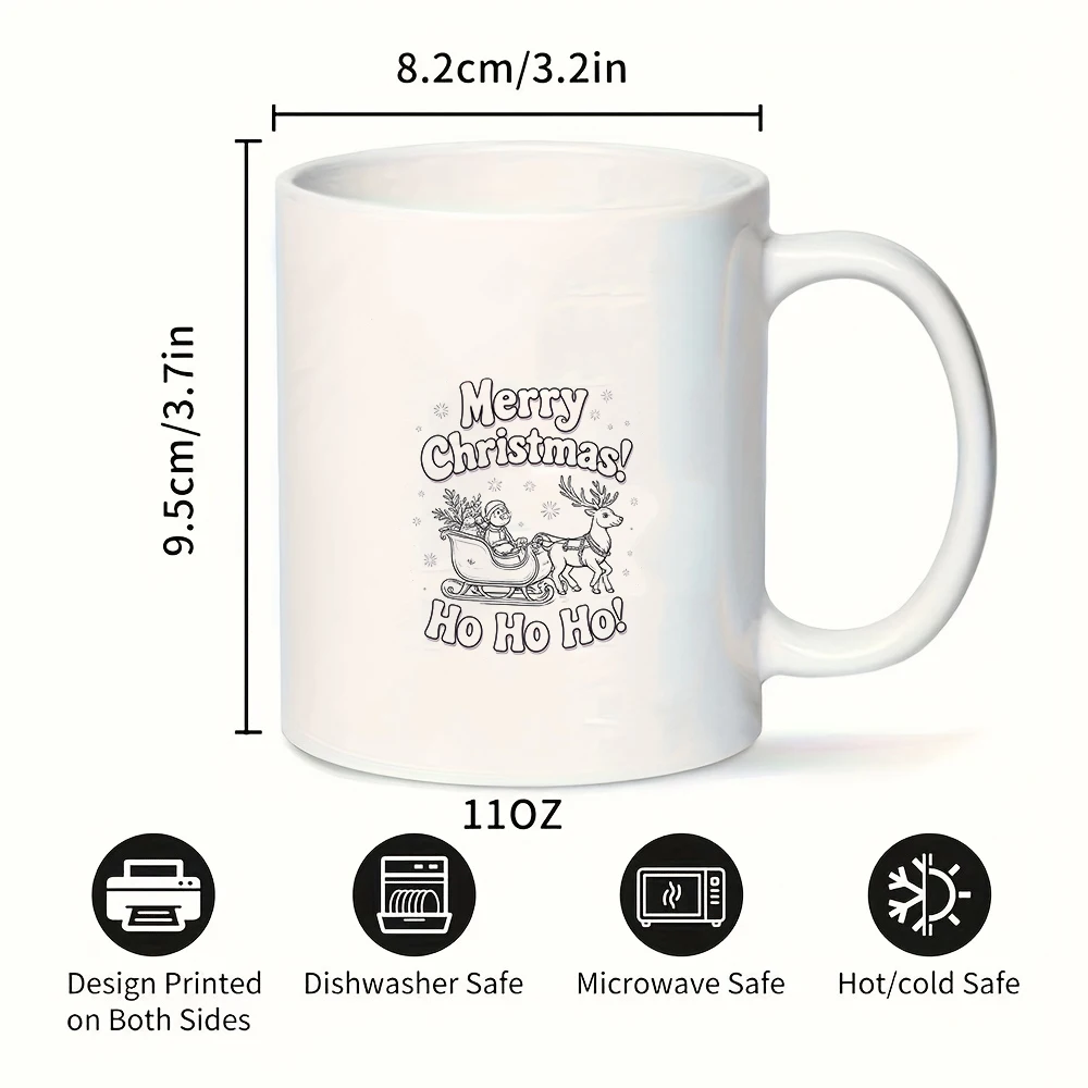 11온스 머그컵 + 만화 산타클로스 썰매 컵 크리스마스 선물 어린이 물컵 가족 사무실 커피컵 창의적인 선물