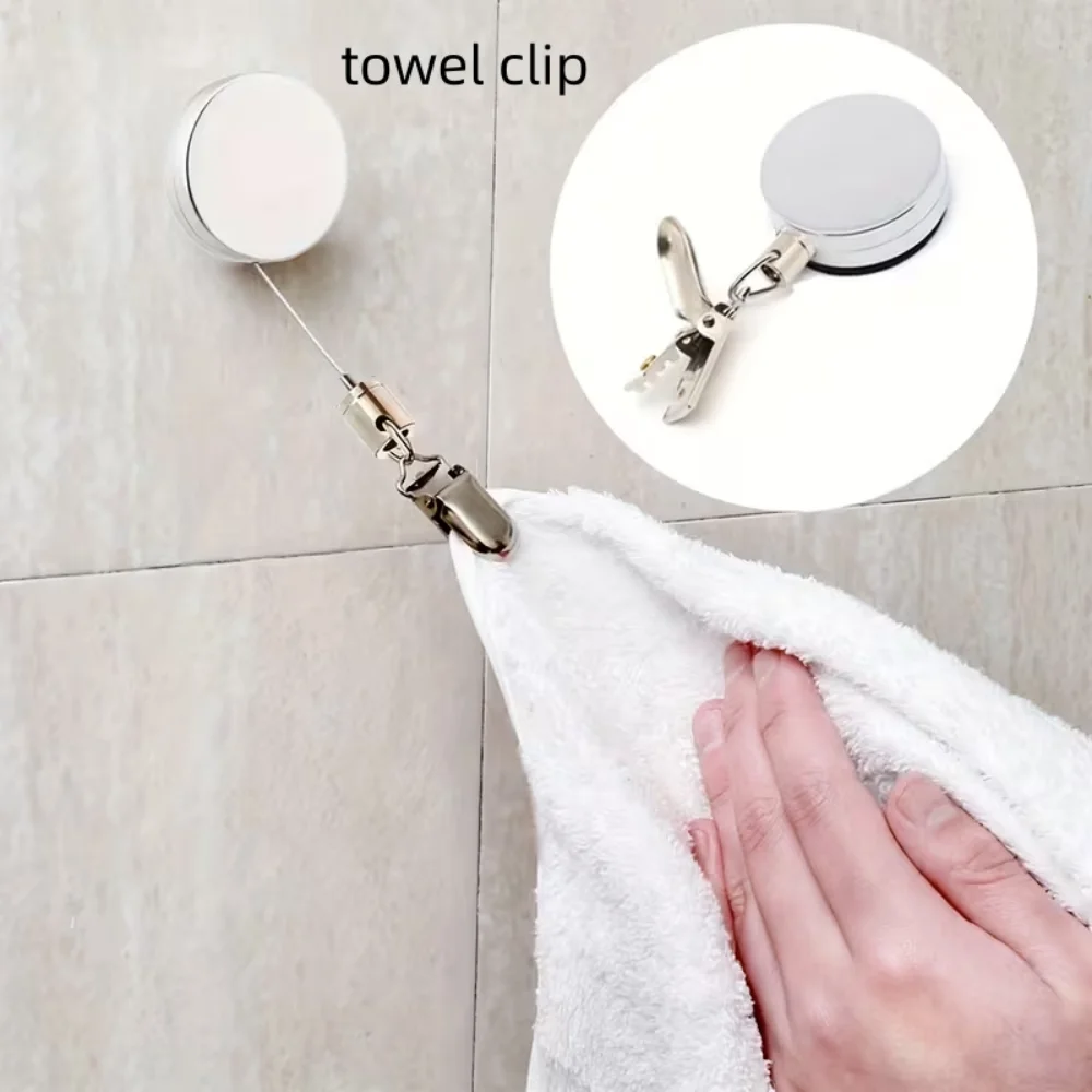 Automatic Retractable Towel rack, no punching self-adhesive wall hanging towel holder, automatic rebound with strong clip