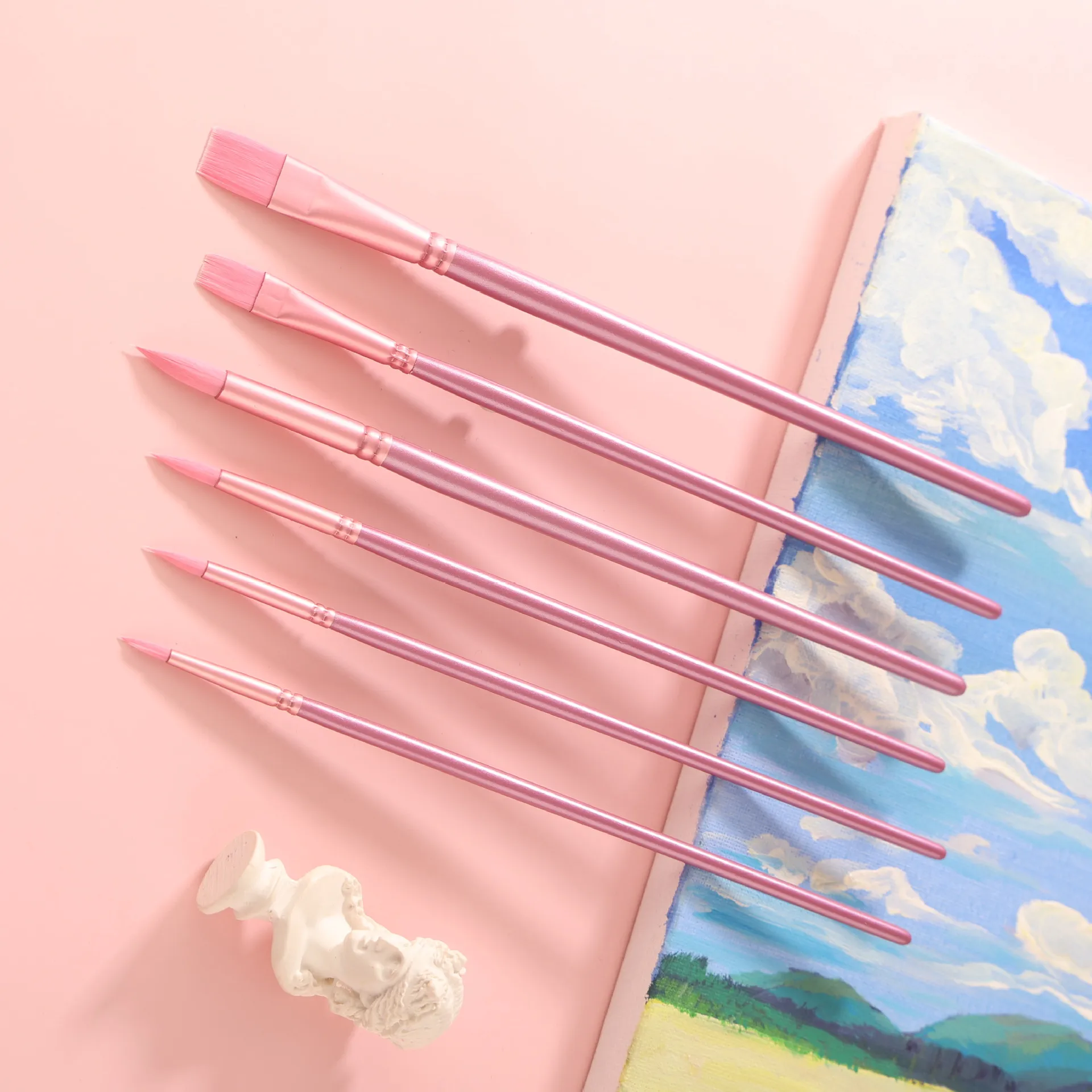 

Bview Art 4/6pcs Professional Watercolor Brush Set Macaron Colors Nylon Hair Round & Flat Heads for Artists & Students