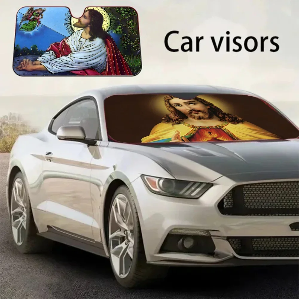 Jesus Religion Christ Car Solar Protection Heated Windshield Sunshade Car Window Windscreen Cover Sun Shade Auto Sun Visor