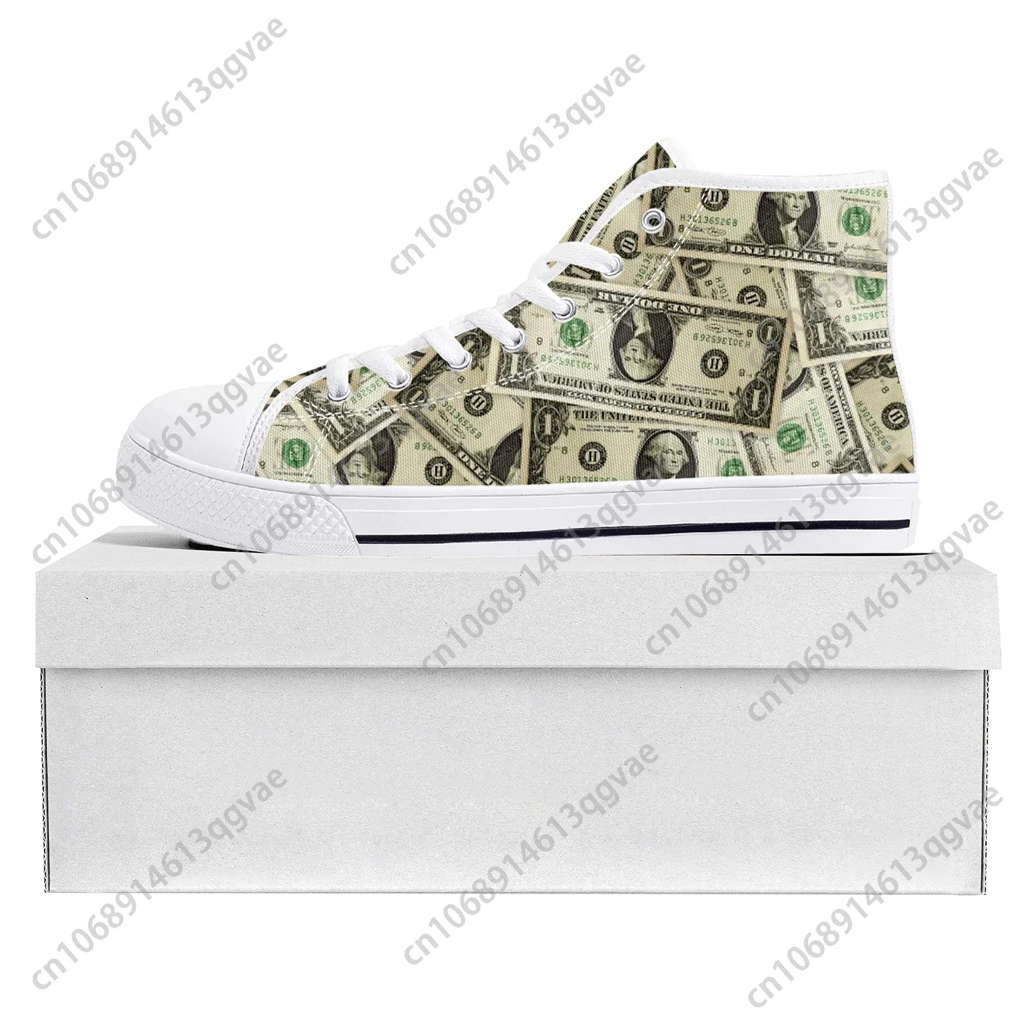 Dollar Printed Popular High Top High Quality Sneakers Mens Womens Teenager Canvas Sneaker Casual Couple Shoes Custom Shoe White