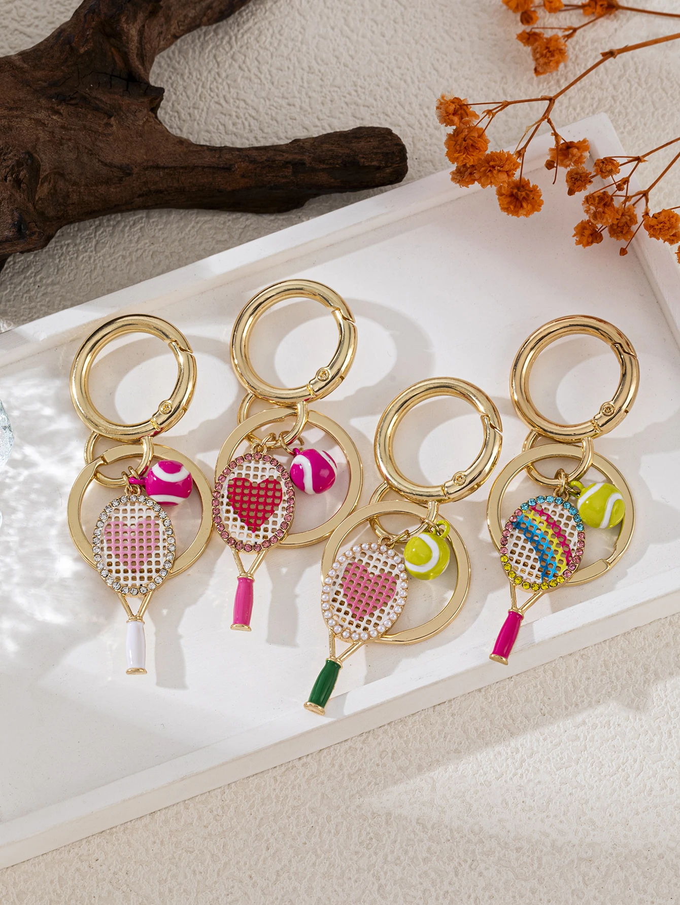 Neuer Sweet Love Tennisschläger mit Perlen- und Diamantbesatz DIY Schlüsselanhänger Schmuck – Detail 1