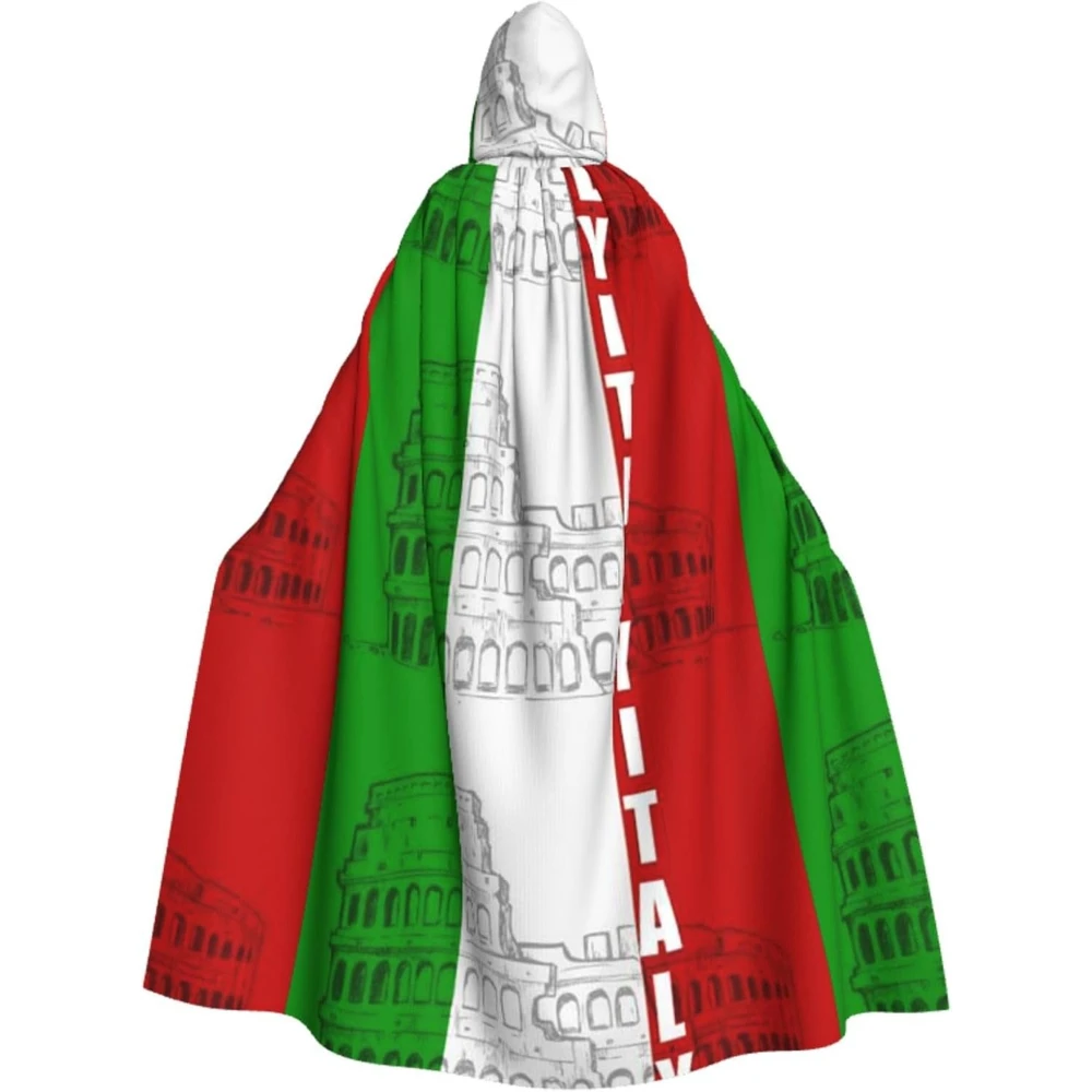 Roman Coliseum Italian Flag Print Halloween Hooded Cloak Carnival Parties Hooded Cape For Cosplay Vampire Costume
