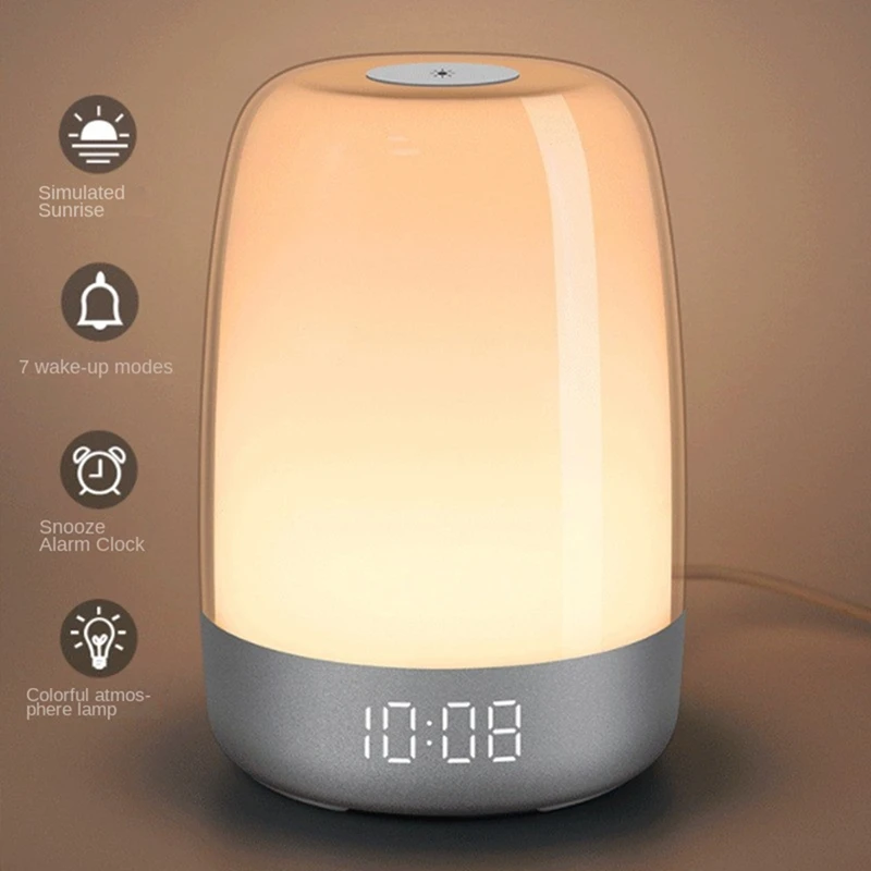 Touch Wake Up Night Light With Sunrise Simulation Alarm Clock Dimmable Warm White LED RGB Bedside Lamp Ambient