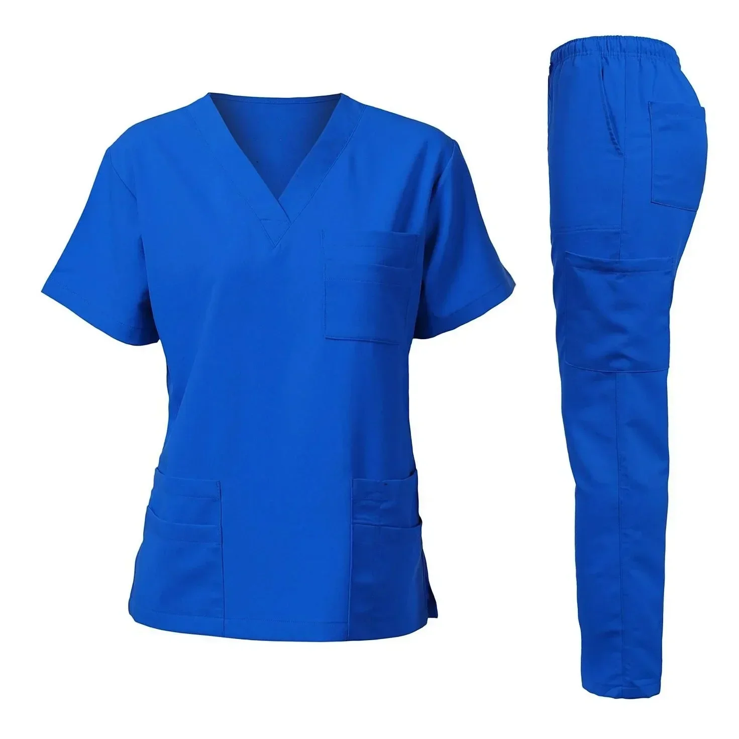 Elástico de secagem rápida esfrega uniformes de alta qualidade com decote em v topos calças esfrega conjunto uniformes spa unisex roupas de trabalho ternos médicos