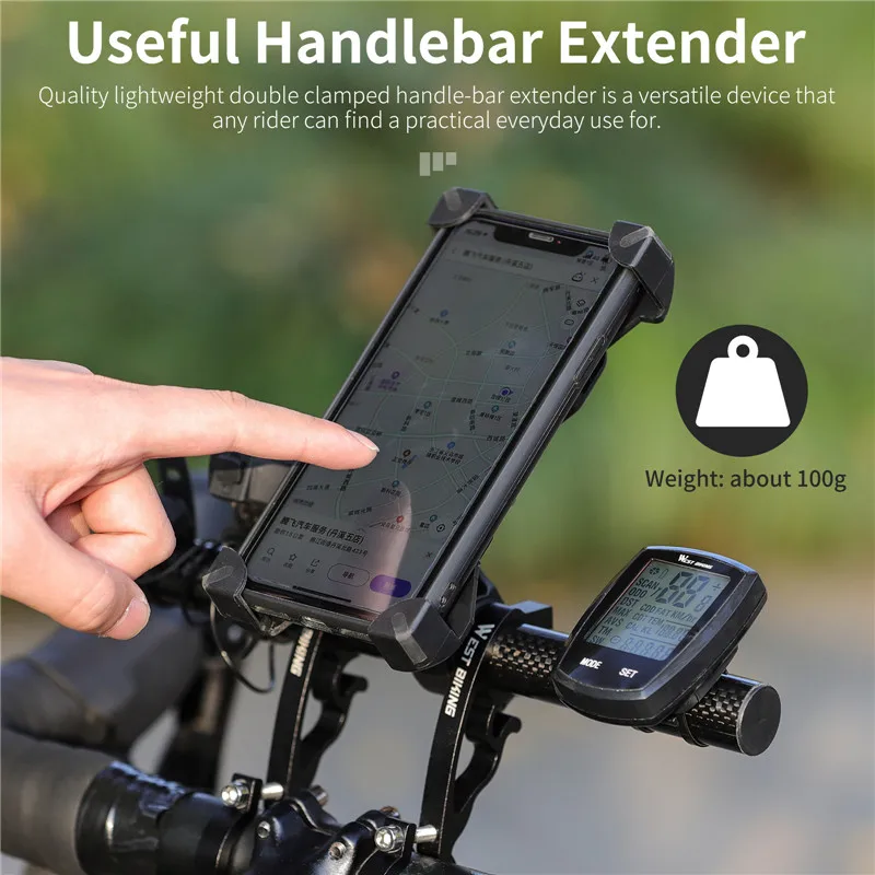 WEST BIKING MTB Carbon Handlebar Extender Road Bike Integrated Handle aluminum Extension Bar Bike Computer Light Phone Stand