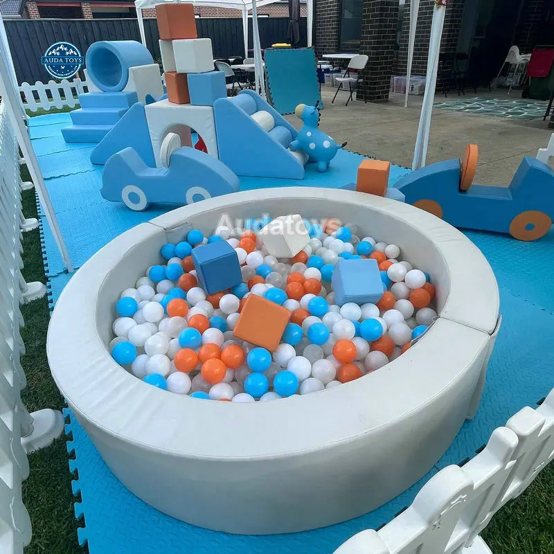 Mobile Blue Yellow Kids Indoor Playground Ball Pool Soft Play Equipment For Kids Party Play Shopping Mall School Wooden