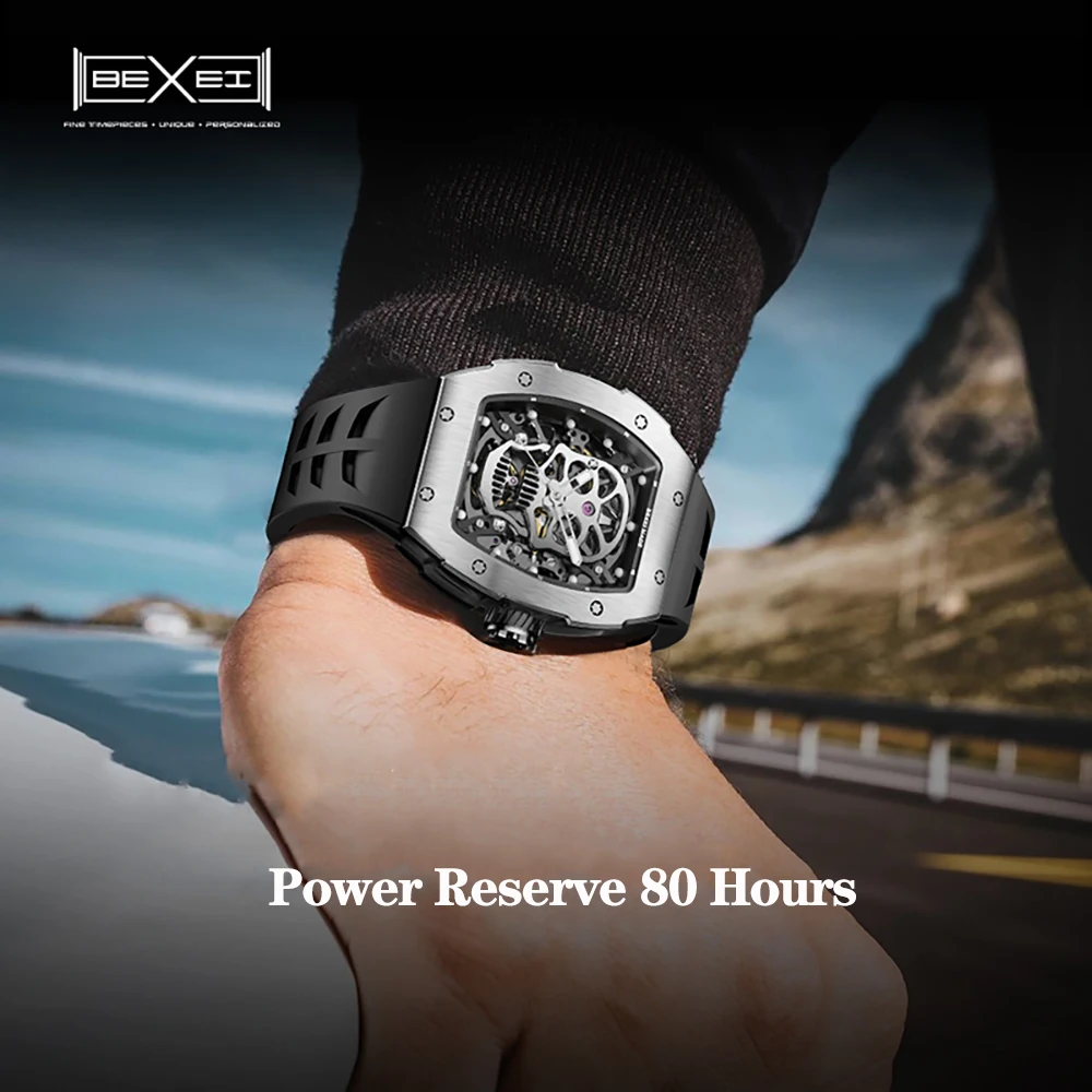 BEXEI 9801 Limited edition Skull shape dial series Automatic mechanical movement watch for men Luminous Sapphire business watch