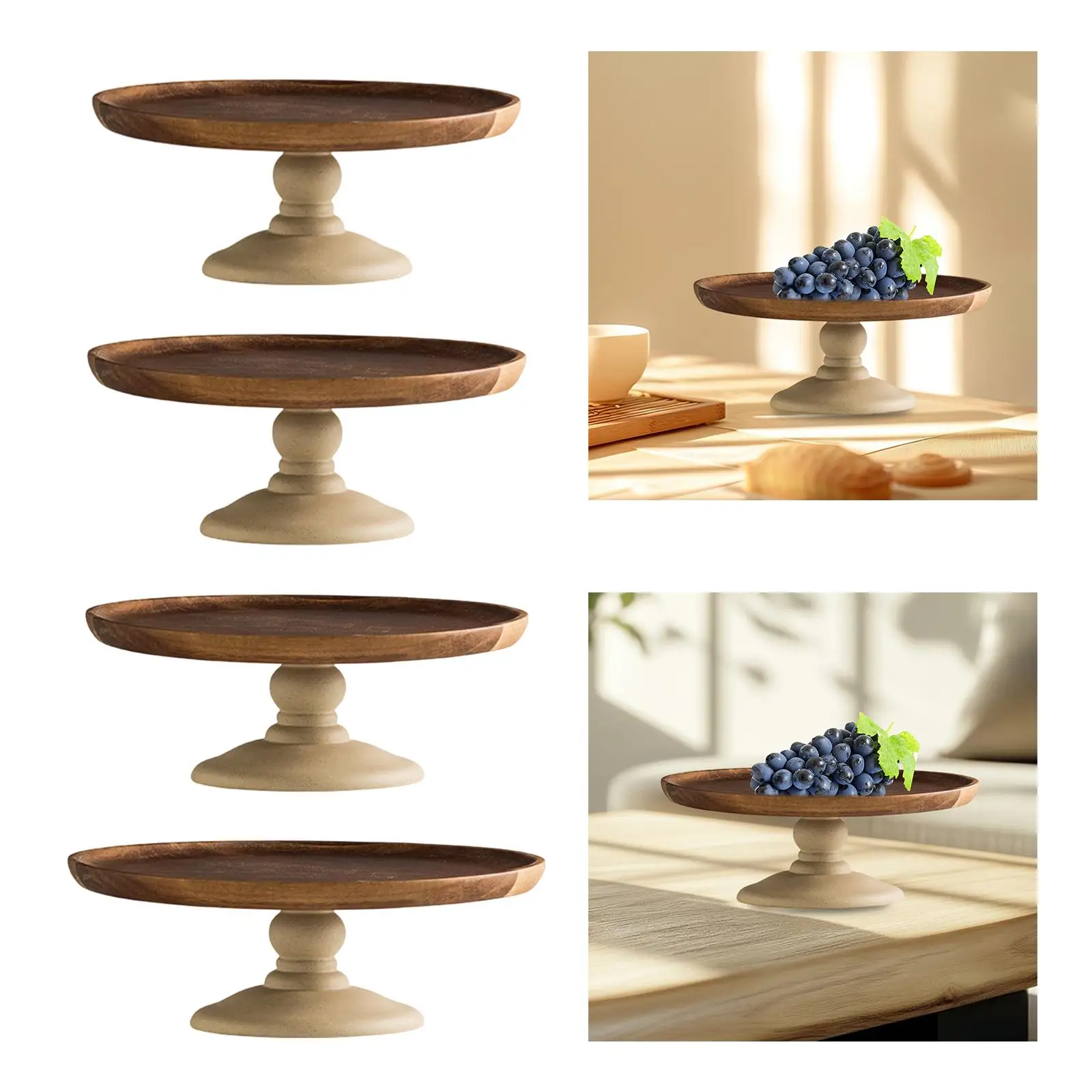 Wooden Cake Stand Sturdy Single Tier Dessert Plate Holder Tray for Photo Shoots Catering Parties