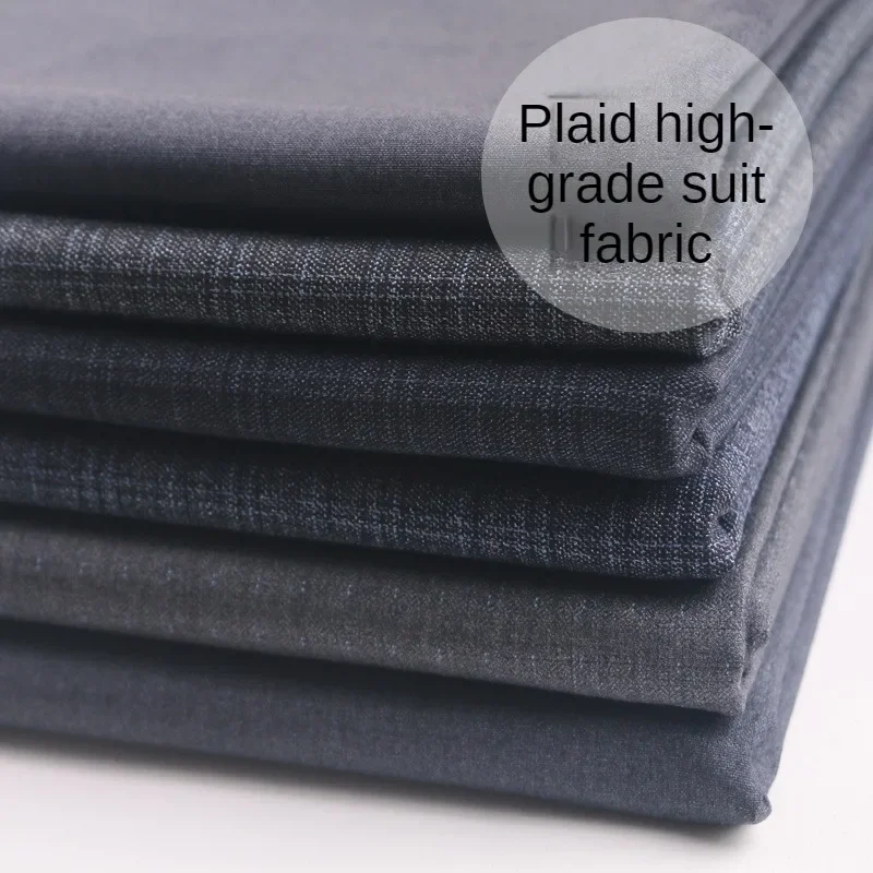Spring Thin Men\\\'s Suit Fabric Micro Elasticity By The Meter for Clothes Dress Vest Uniform DIY Sewing Grid Stripe Cloth Black