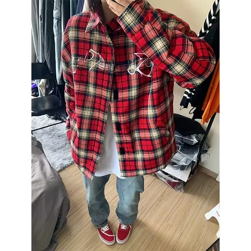 

Men's plus Size Plaid Long Sve irt Wine Red Retro Sle Hip Hop Outerwear Autumn Season Casual Loose Fit Button up