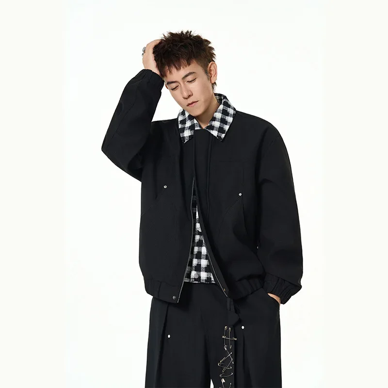 2025 Korean version New Fashion Men's Spliced Casual Trendy Turn-down Collar Long Sleeve Zipper Jackets Male Coats Clothes Tops