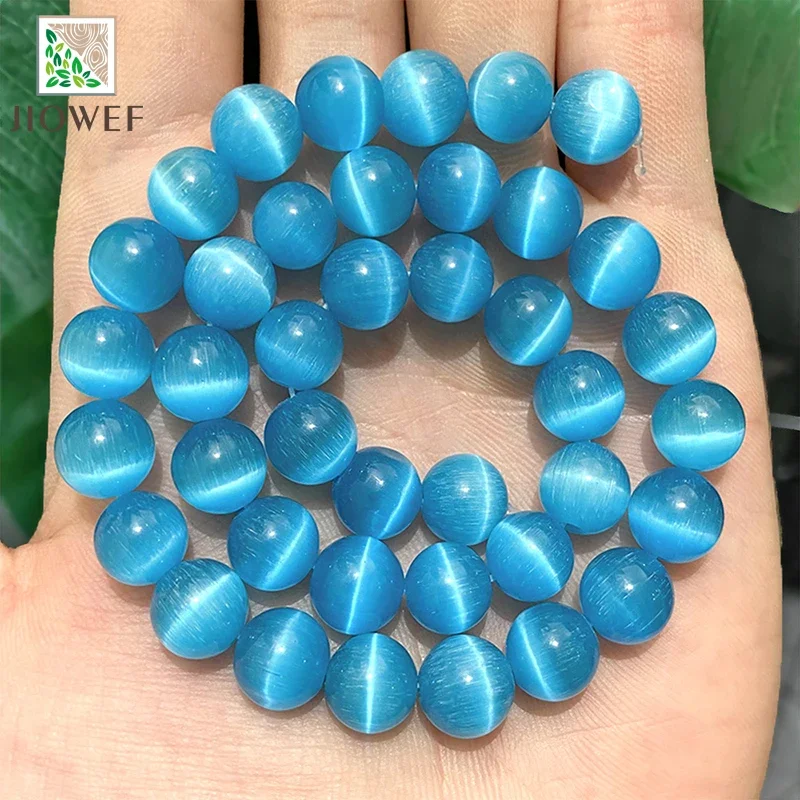 الحجر الطبيعي الأزرق القط العين الخرز أوبال حجر الجولة فضفاض الخرز أساور يدوية اكسسوارات 15 "ستراند 6/8/10 مللي متر لصنع المجوهرات