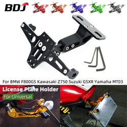 BDJ Universal Motorcycle License Plate Holder With LED Light Number Holder For F800GS Z750 Suzuki GSXR Yamaha MT03 Tail Tidy