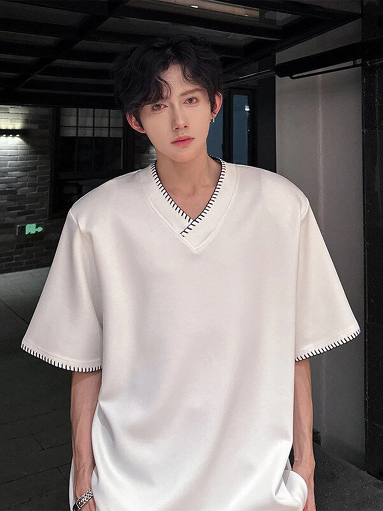 

Мужская футболка с V-образным вырезом и коротким рукавом, повседневная летняя модная модель, дышащая, легкая, из полиэстера