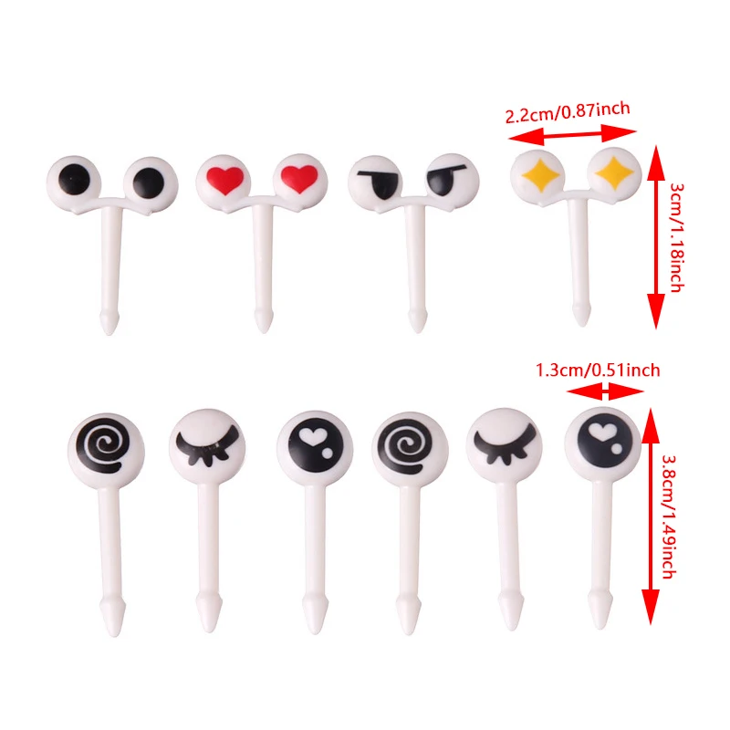 10Pcs/Box Eye Fruit Fork Food Grade Plastic Mini Cartoon Kids Cake Fruit Toothpick Bento Lunch Bento Accessories Party Decor