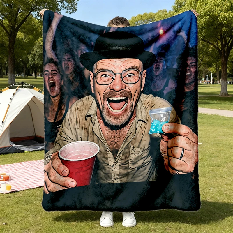 Walter White Party Flannel Throw, Funny Breaking Bad Heisenberg Cozy Blanket, Vintage 90s Bootleg Rap Style Warm Blanket