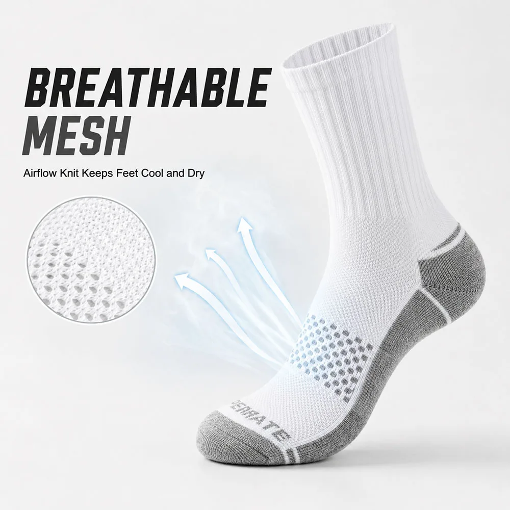 10 pairs Men Sport Crew Mid‑Calf Socks Cotton Cushioned Breathable Athletic Socks Sweat‑Absorbent Support Socks For Running Gym