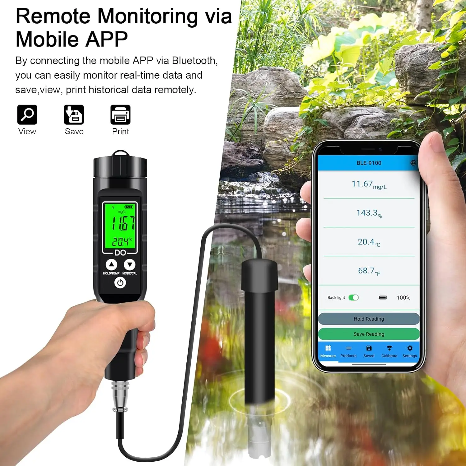 

Bluetooth Connected Dissolved Oxygen Meter, Dissolved Oxygen Test Kit, Electrode Filled Solution, Support Data Storage and View